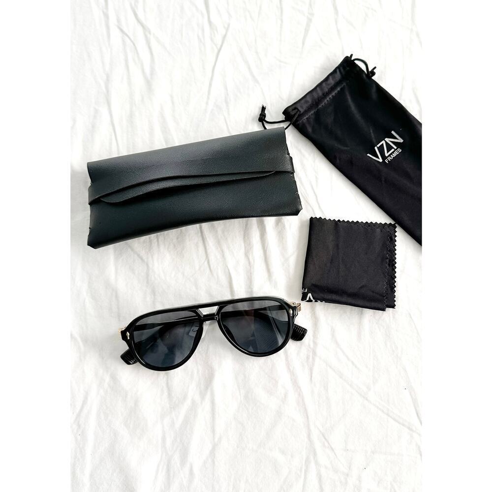 NEW VZN Frames Sainte Maxi | Onyx Black Round Aviator Sunglasses - Picture 2 of 7